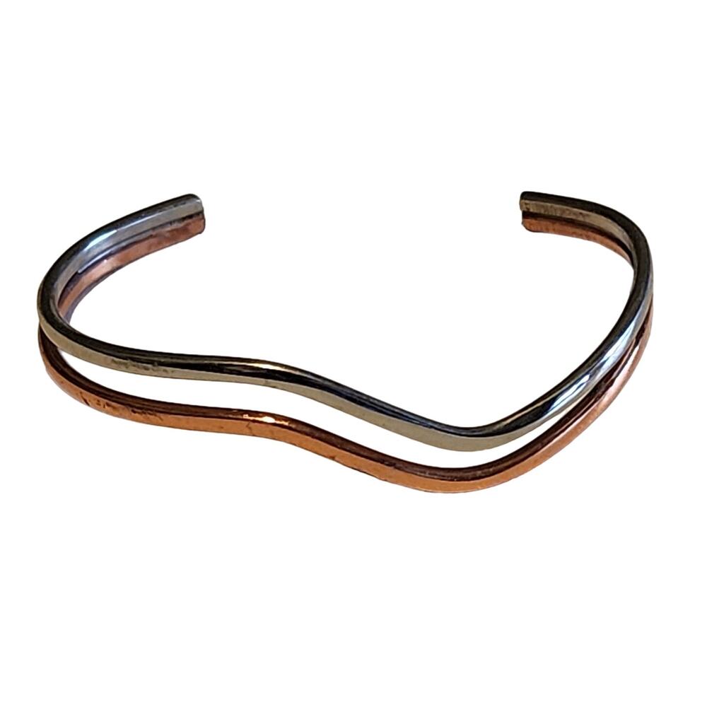 Vintage Sergio Lub Wavy Cuff Bracelet Two Tone Copper & Silver